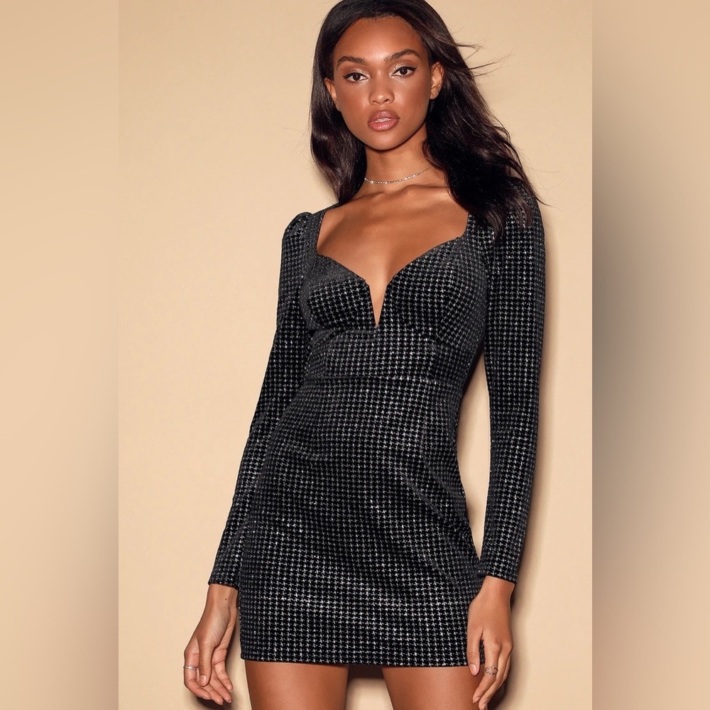 ASTR the Label - Countdown Silver and Black Houndstooth Velvet Mini Dress